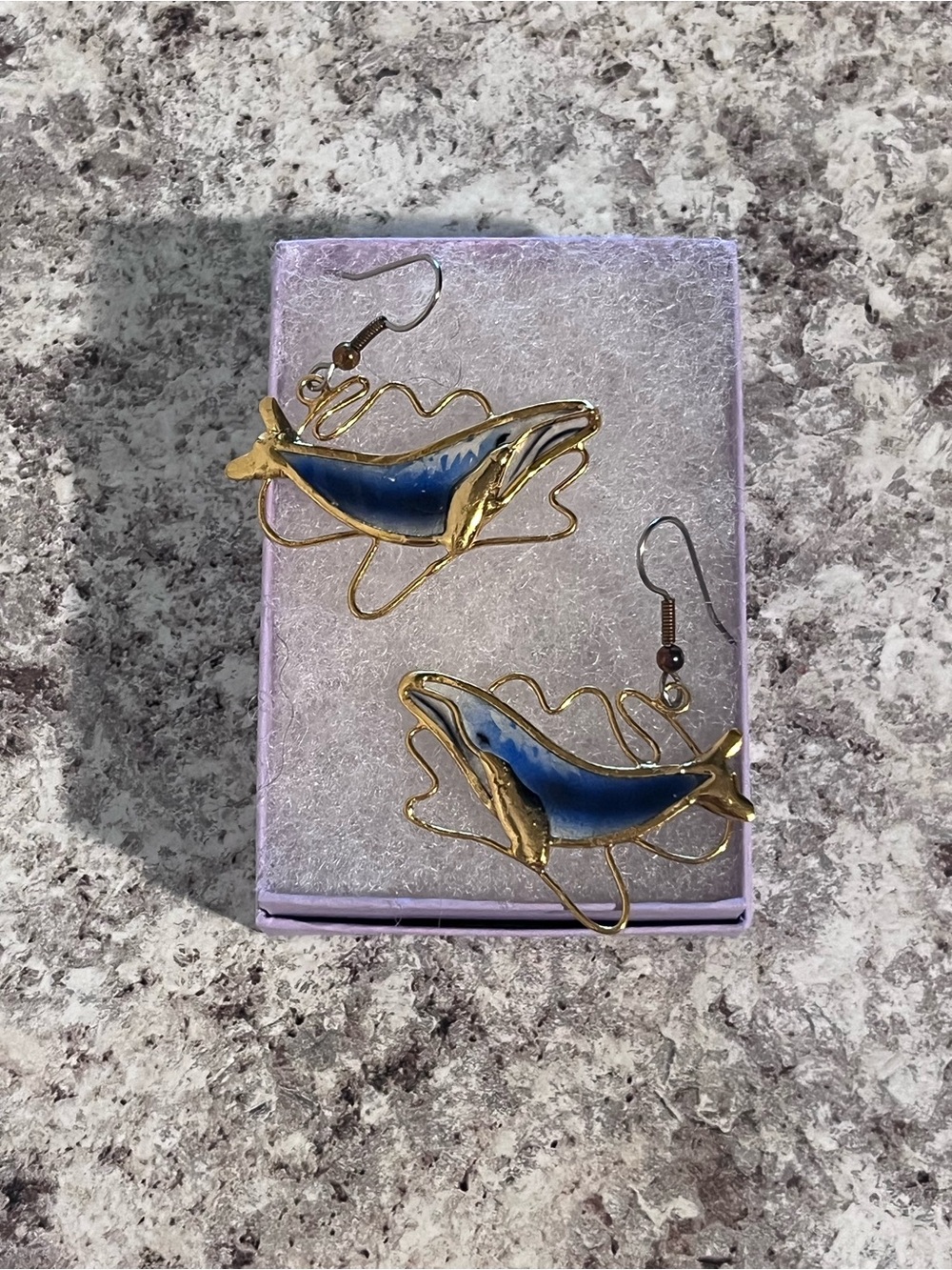 Handcrafted Artistic Blue Whale Dangling Earrings